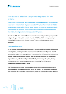 Press Information_Free access to 30 Daikin HFC-32 patents for VRF systems.pdf Press Information_Free access to 30 Daikin HFC-32 patents for VRF systems.pdf